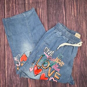 Spoon Jeans Wide Leg Cotton Blend Y2K Diva Love Graphic Streetwear Pants